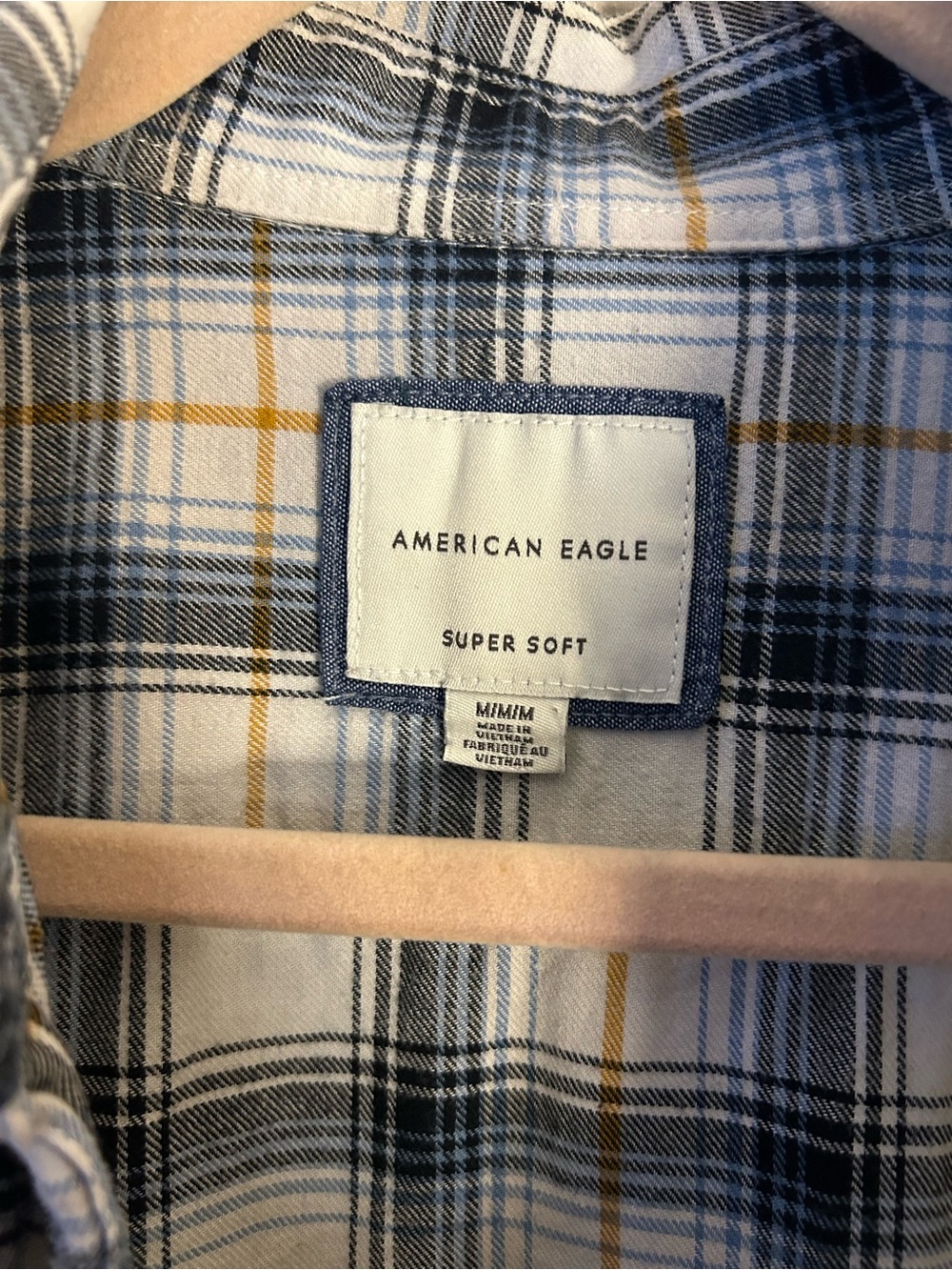 American Eagle Outfitters Plaid Button-Down Shirt in Blue, White & Tan